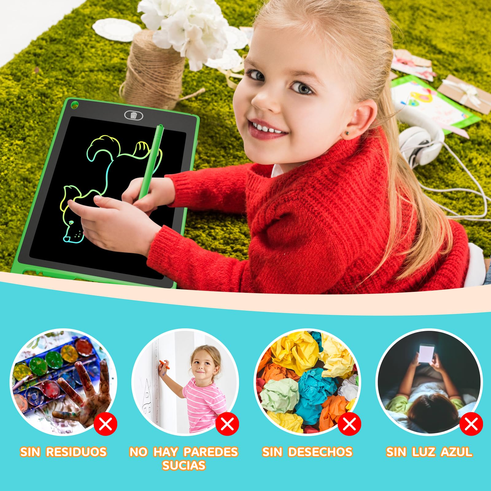 Electight 8.5 Pulgadas Tableta Escritura LCD Color 4 Pack Infantil Borrable Bloqueo Regalo 3-7 Años