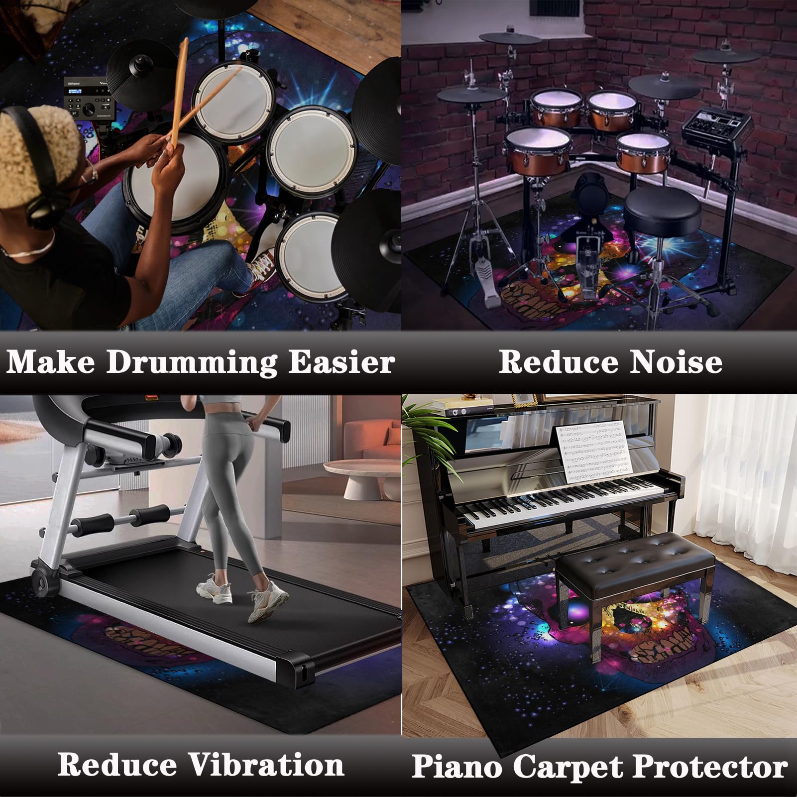 Professioneller Drum Teppich 140 x 120 cm, Schlagzeug Teppich, rutschfeste Drum Rug, Schallschutz Trommelmatte, Professionelles rechteckiges elektronisches Jazz Schlagzeug Kit