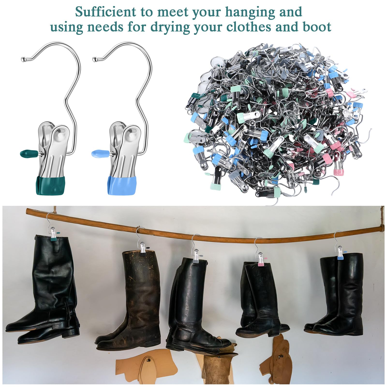 Yinder Stiefelbügel, Clips, Wäscheklammern, zum Aufhängen, Edelstahl, tragbare Clip-Kleiderbügel für Schrank, Reisen, Socken, Hosen, Handtaschen, Hüte, Handtücher (mehrfarbig, 300 Stück)