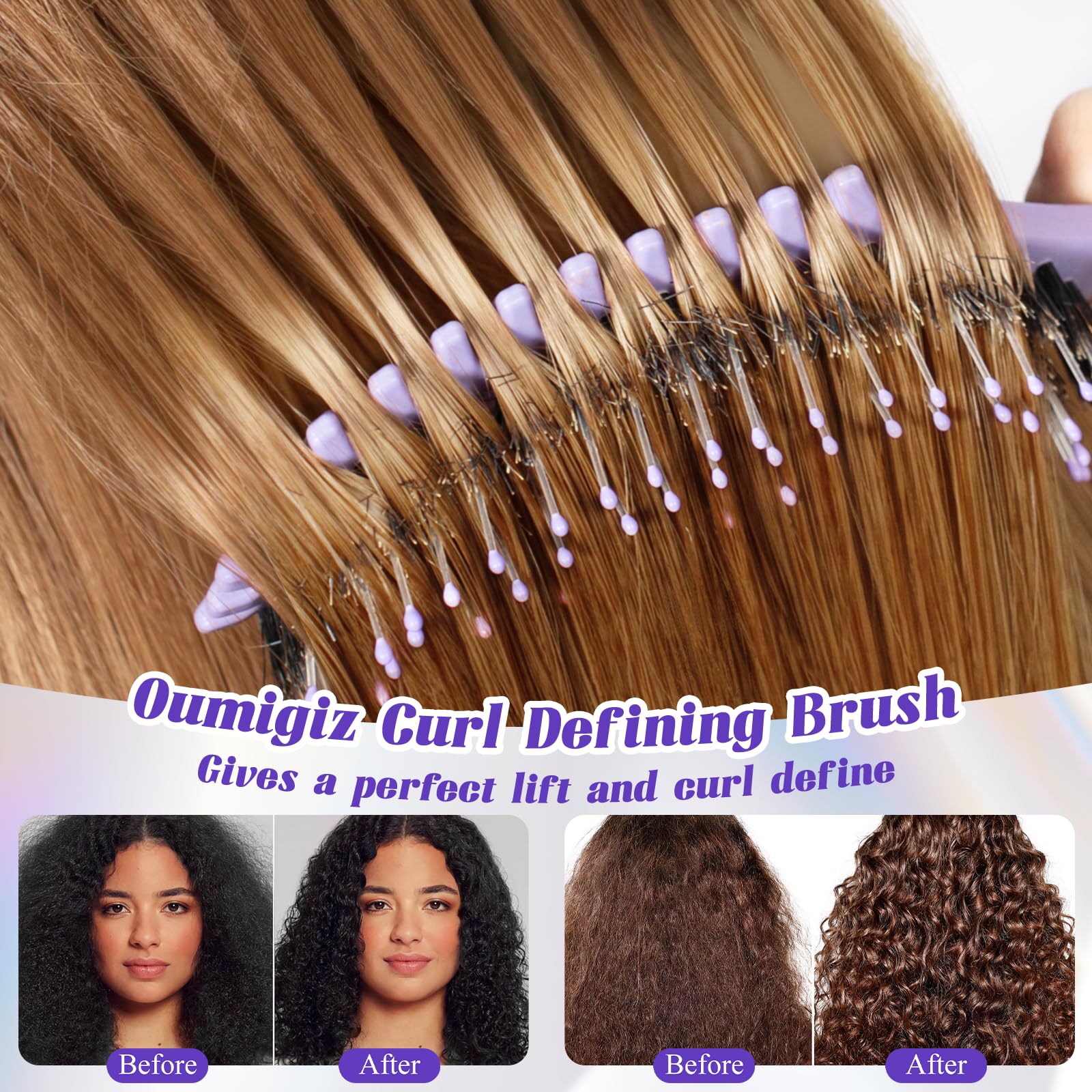 Cepillo definidor de rizos, cepillo de cerdas de jabalí para desenredar el cabello para mujeres y niñas, cabello grueso, rizado, ondulado, uso en seco y húmedo, secado rápido, cepillo de peinado