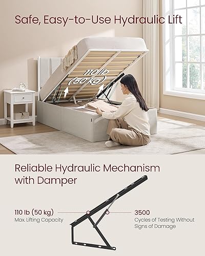 Miniatura 6 de VASAGLE Base de cama de almacenamiento elevable, tamaño individual, cama de plataforma hidráulica, con cabecera tapizada, capacidad de peso de 550
