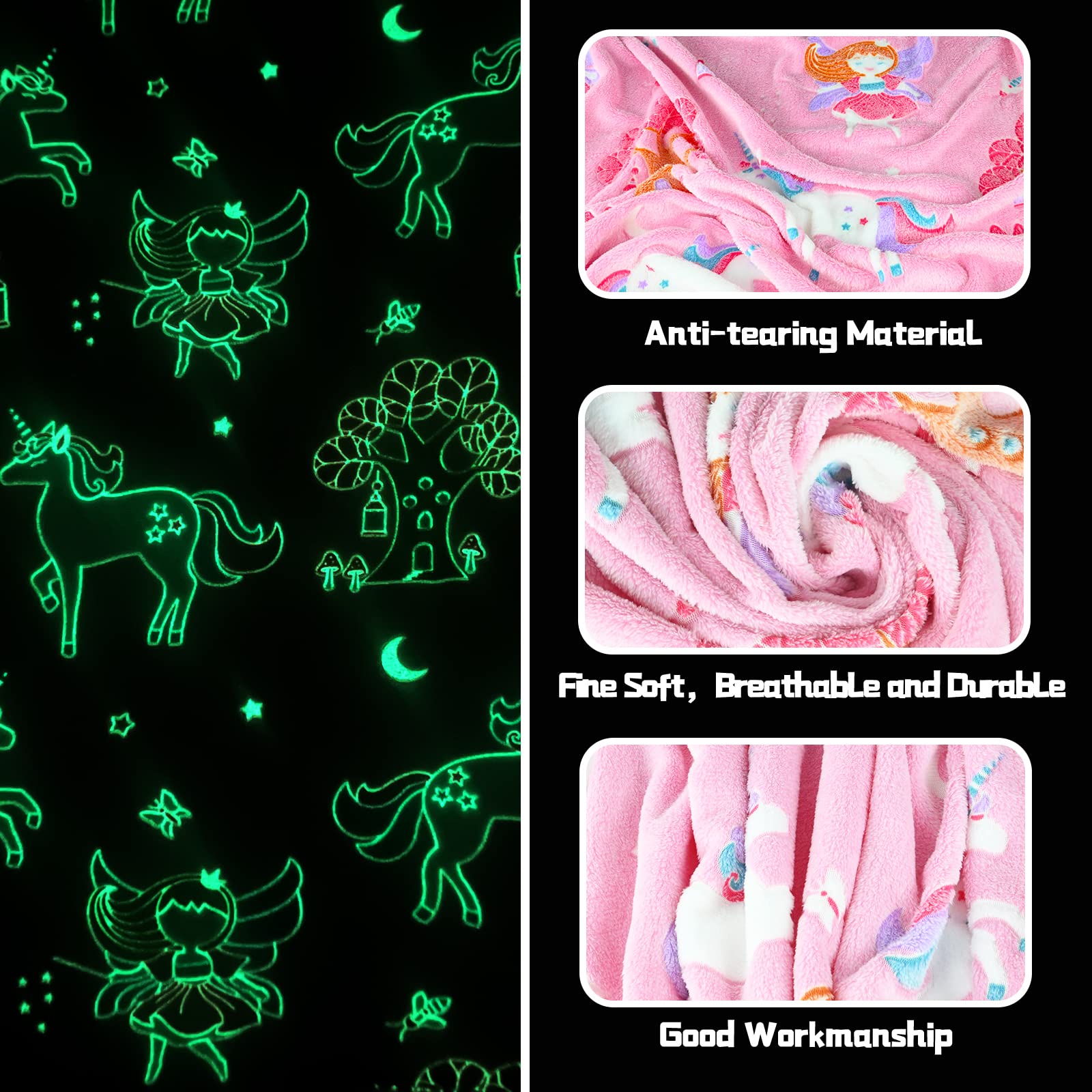 HSGLGNA Coperta per bambini, con unicorno, luce al buio, idea regalo per ragazze, super morbida e calda, coperta da letto, con unicorno, colore: rosa (unicorno 05, 150 x 200 cm)