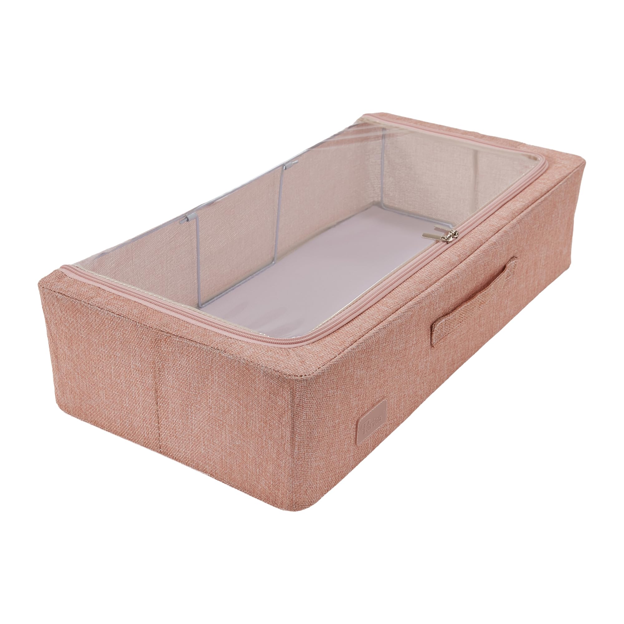 Periea Pink Linen 'Casey' Underbed Storage Boxes With Lids - Foldable, Stackable, And Space-Saving Organiser To Keep Your Space Tidy And Clutter-Free - Medium