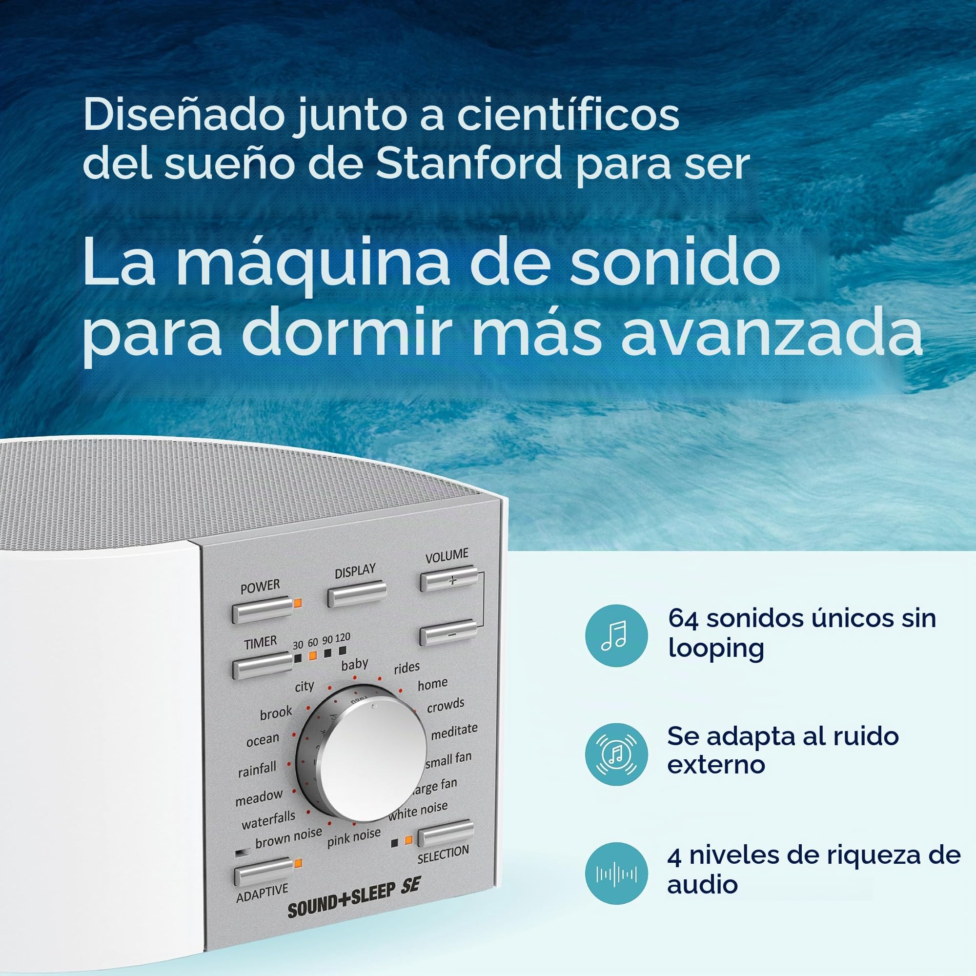 Sound+Sleep SE Edición Especial Máquina de Sonido del Sueño de Alta Fidelidad con Sonidos Naturales Reales, Sonidos de Ventilador, Sonido Blanco, Rosa y Marrón. Con enchufes UE, el UK y los EE.UU.