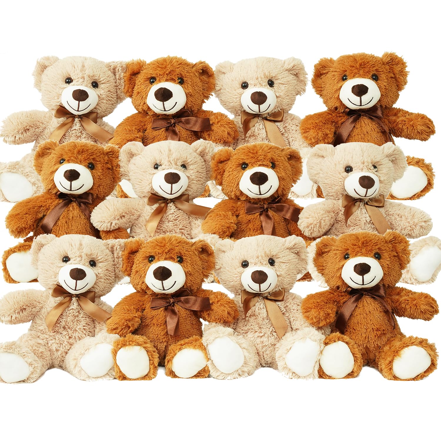 12 Pack Teddy Bears Bulk 13.5 inch Teddy Bear Stuffed Animal Baby Shower Bear Plush Gifts for Christmas Valentine's Day Mother's Day for Kids or Adults (6 Light & 6 Dark Brown)