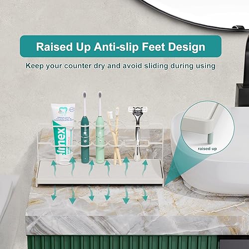 Miniatura 3 de Johamoo Soporte para cepillos de dientes 2 en 1 para baños, 5 ranuras para cepillos de dientes eléctricos de diatomita, organizador de cepillo de