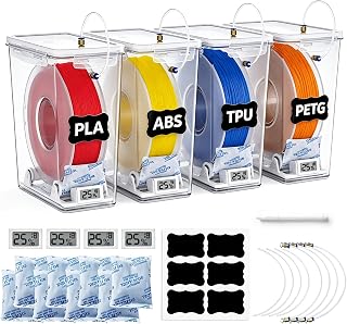 3D Printer Filament Dry Box, Airtight Filament Storage Box with Dual Outlets, Hygrometer, Reusable Desiccant & Spool Holders for Continuous Printing Filament Storage and Protection, 5.8L, 4Pack