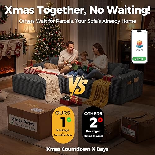 Miniatura 3 de Sofá modular Cloud de 108 pulgadas en una caja, sofá modular comprimido con asiento profundo, sofás de pana sin hueso, sofá en forma de L para sala