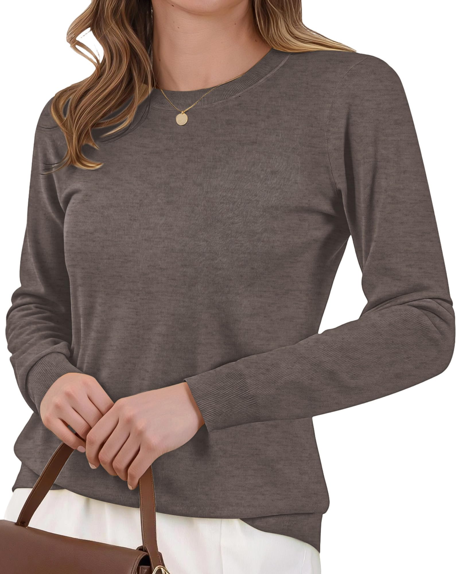 Womens Wool Blend Pullover Sweaters Crew Neck Classic Dressy Elegant Long Sleeve Fall Winter Sweater Top
