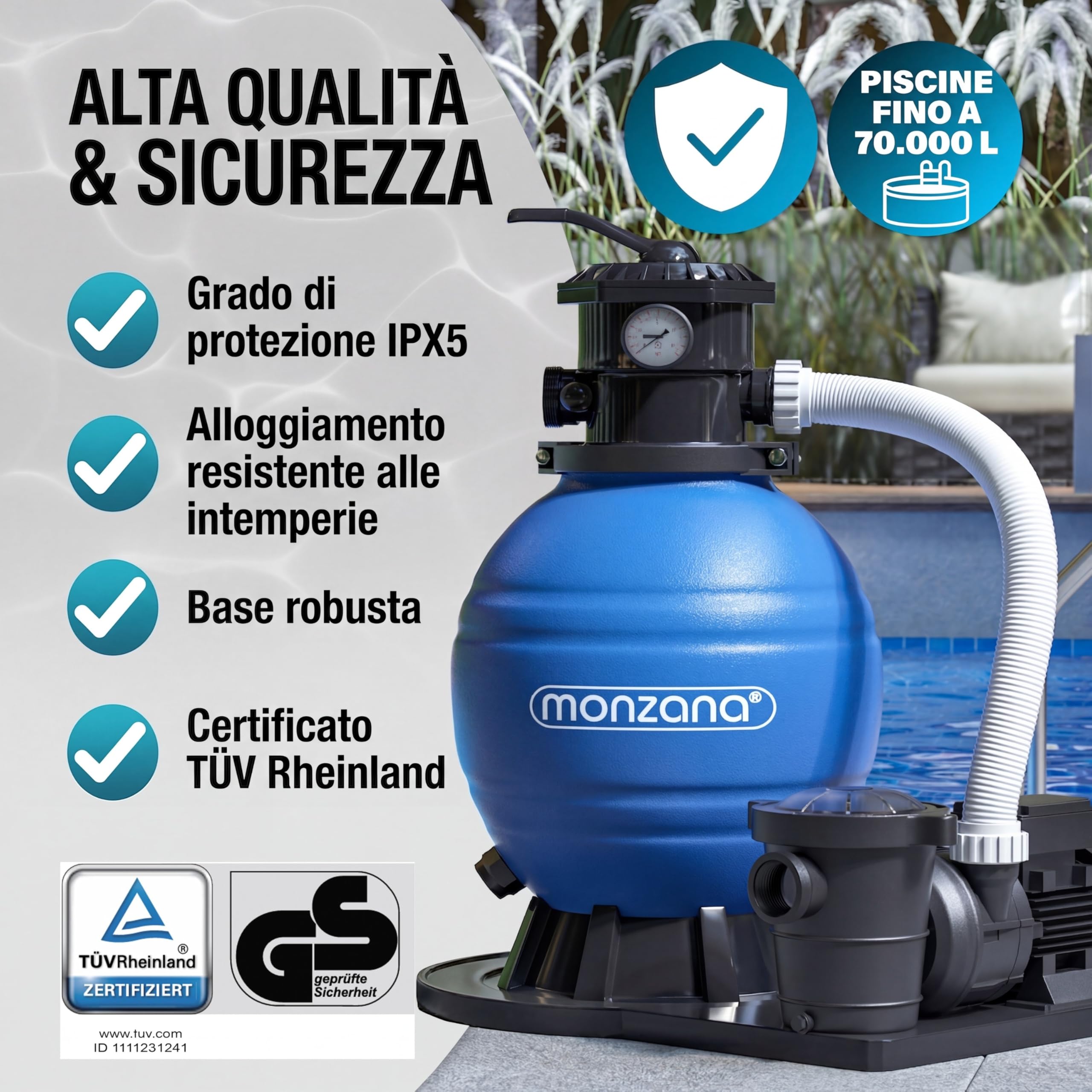 MONZANA Pompa Filtro Piscina con 15.900 l/h