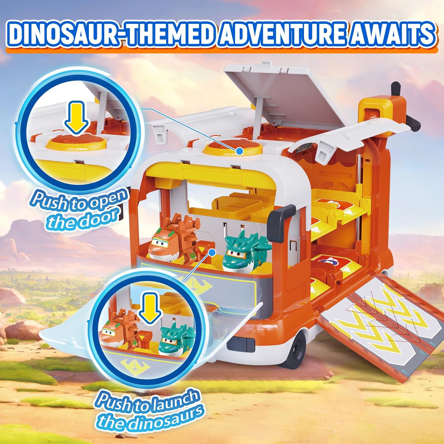 Super Wings Dinosaur Adventure Mini Base, Transforming Playset with Camping Scene & 2 Dino Bots STEGO & Tino, Season 9 Role Play Toys for Kids, Gifts for Boys & Girls Age 3+