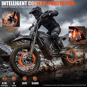 Electric Dirt Bike, 50 MPH 3-Speed 5500W Mid-Drive Motor with Certified 60V 27Ah Battery, 53-Mile, Full Suspension Hydraulic Brakes, Mountain Off-Road E Dirt Bike for Teens Adults, Black