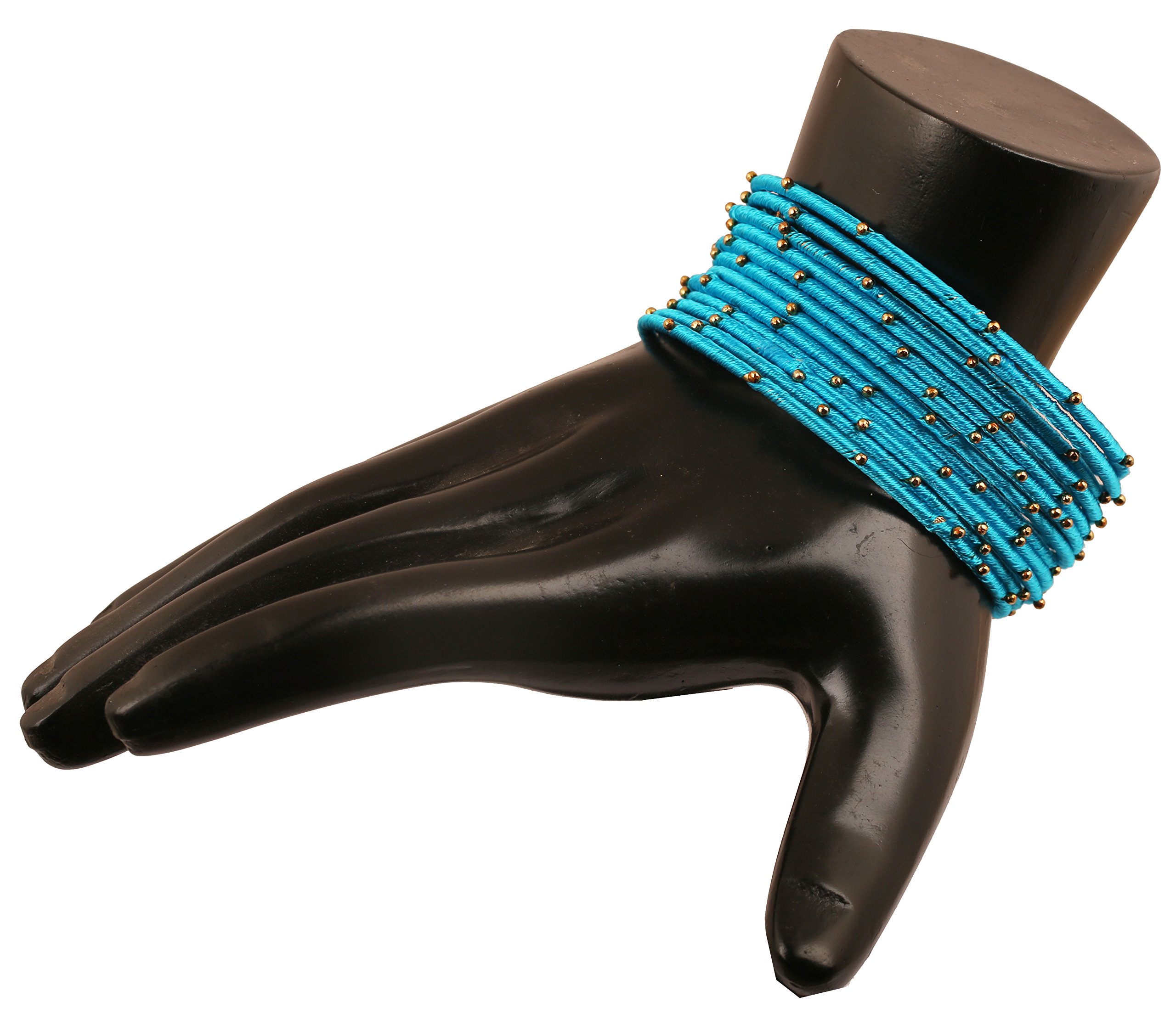 Touchstone Brazalete de hilo de seda hecho a mano con imitación de hilo de seda de aspecto exótico con cuentas pulseras brazalete de diseño azul turquesa para mujer Conjunto de 12