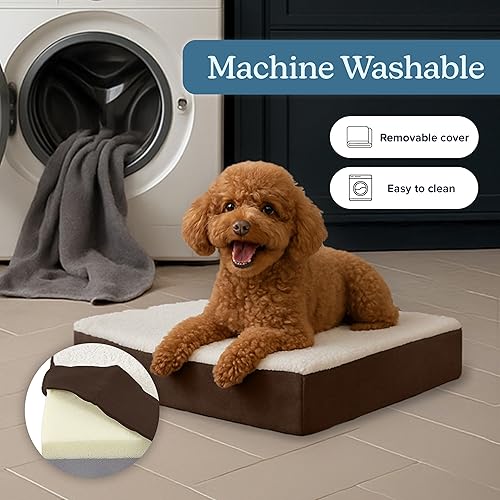 Miniatura 3 de PETMAKER Cama ortopédica para perros, cama para perros de espuma viscoelástica de 2 capas con funda Sherpa lavable a máquina, cama para perros