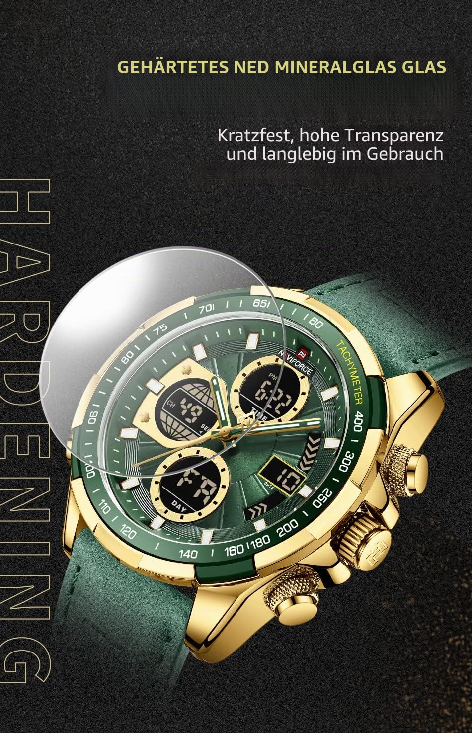 Naviforce Herren Militär Digitaluhren Analoge Quarzuhr wasserdichte Sport Multifunktions Lederarmbanduhr