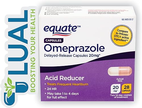 Reductor de ácido omeprazol para acidez estomacal, 28 cápsulas, incluye adhesivo Luall + Equate Omeprazol liberación retardada 20 mg disponible en Yaxa Venezuela