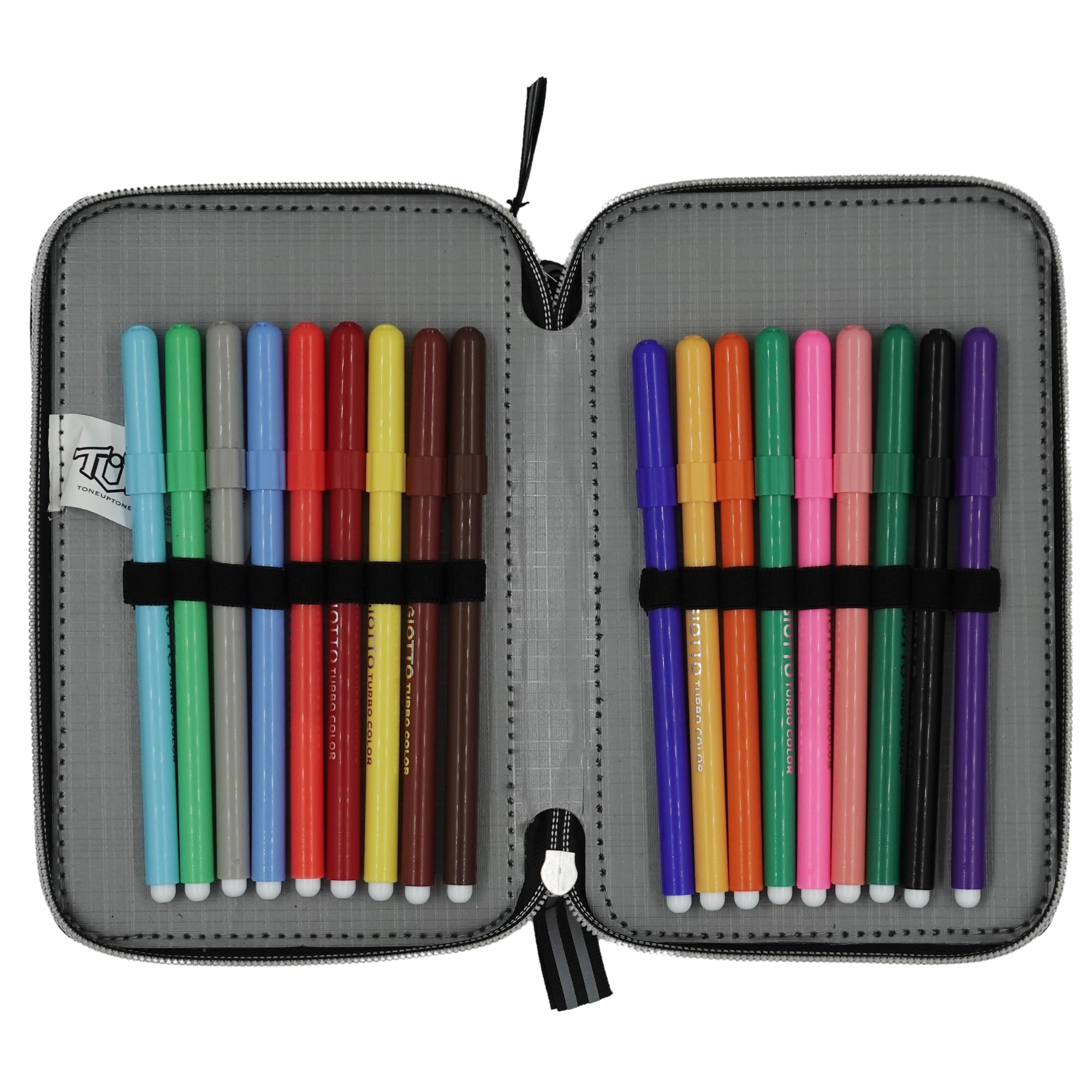 Goldkids ToneUpTone - Astuccio XXL per studenti, con 3 scomparti, 45 pezzi, con quaderno per compiti a casa, Nero , moderno