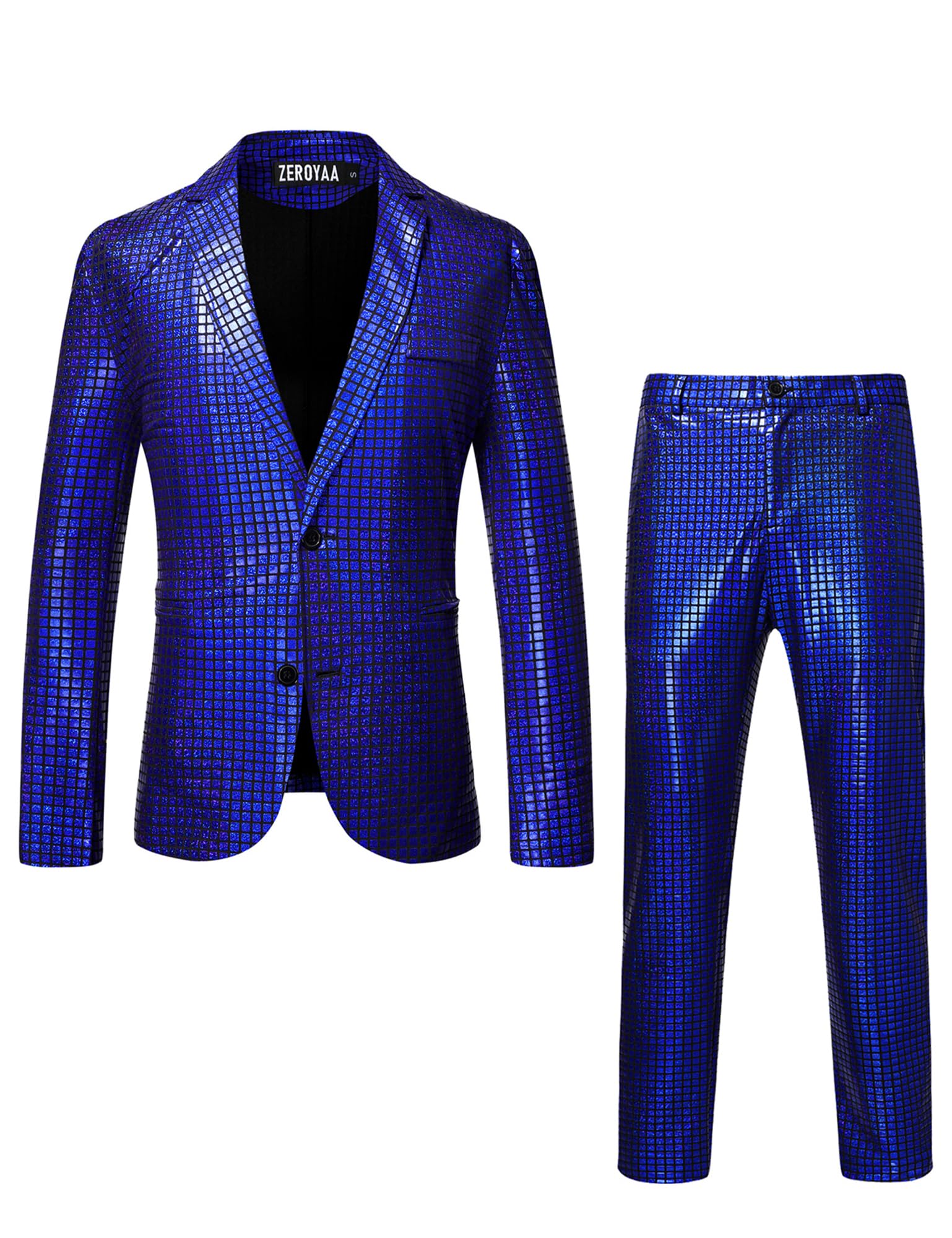 Photo 1 of ZEROYAA Men's Metallic Disco Suit Royal Blue