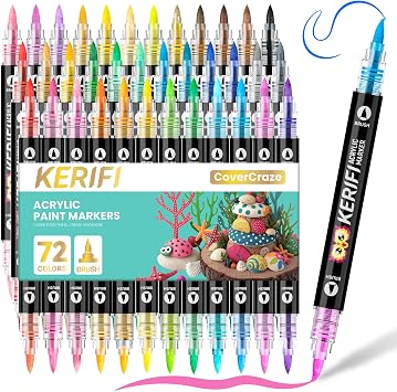 علامات طلاء أكريليك KERIFI، علامات التحكم التلقائي في الحبر للرسم على الصخور، تغطية عالية للخشب والسيراميك والمعادن متعددة الأسطح، مستلزمات الحرف الفنية التي يمكنك صنعها بنفسك، زينة عيد الميلاد 36 قطعة و72 لونًا