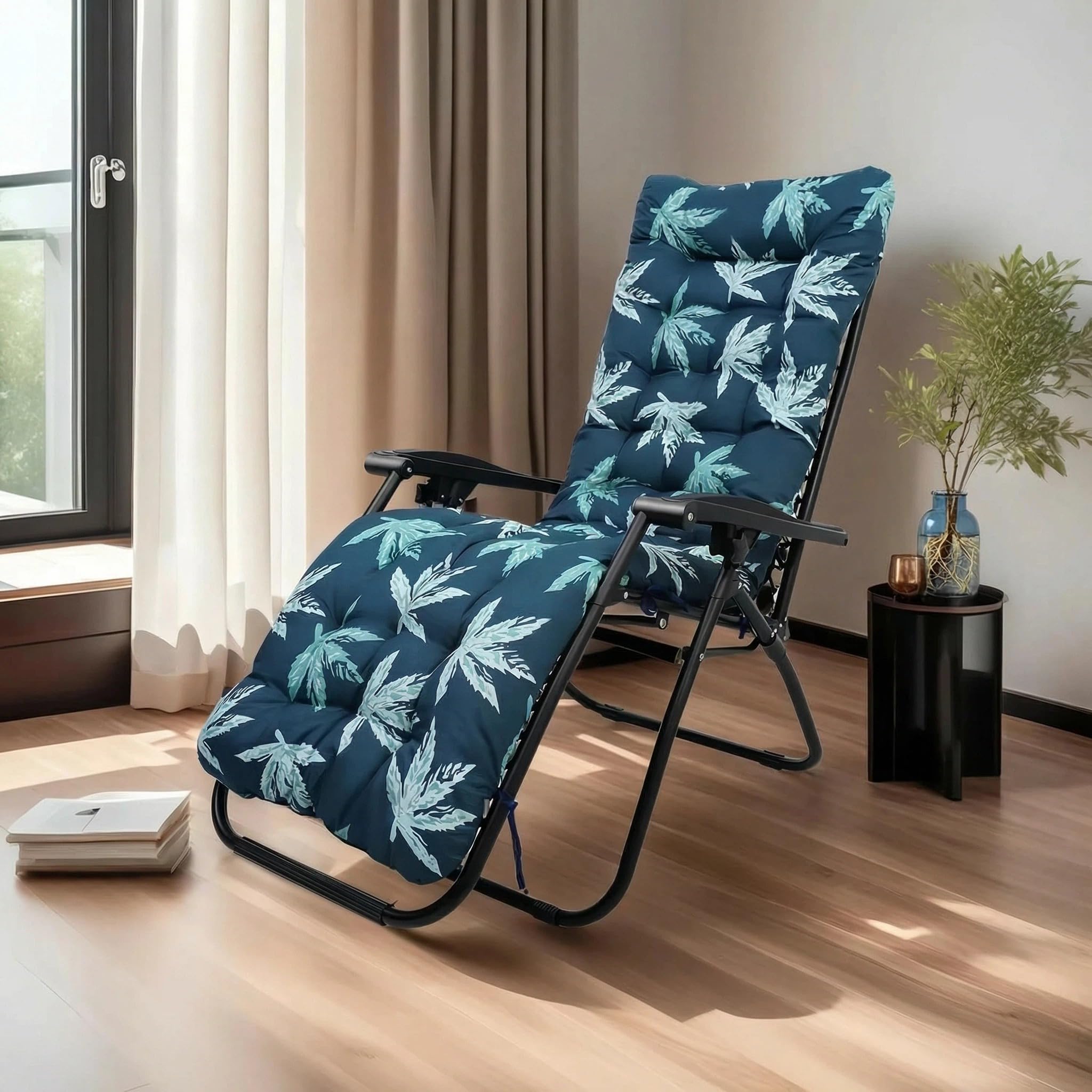 Sun Lounger Cushions, Sunlounger Cushions Only with Top Cover, High Back Cushion Rocking Chair Sunbed Cushion Pad Garden Patio Lounge Cushion Outdoor Reclining Seat Mat, 170x53cm (Green)