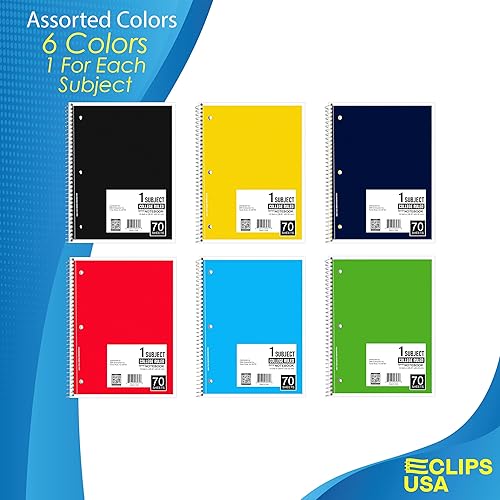 Miniatura 6 de Cuaderno de espiral, cuadernos con rayas universitarias, 70 hojas, una sola materia, cuadernos a granel, surtido de 6 colores, hojas perforadas de 3
