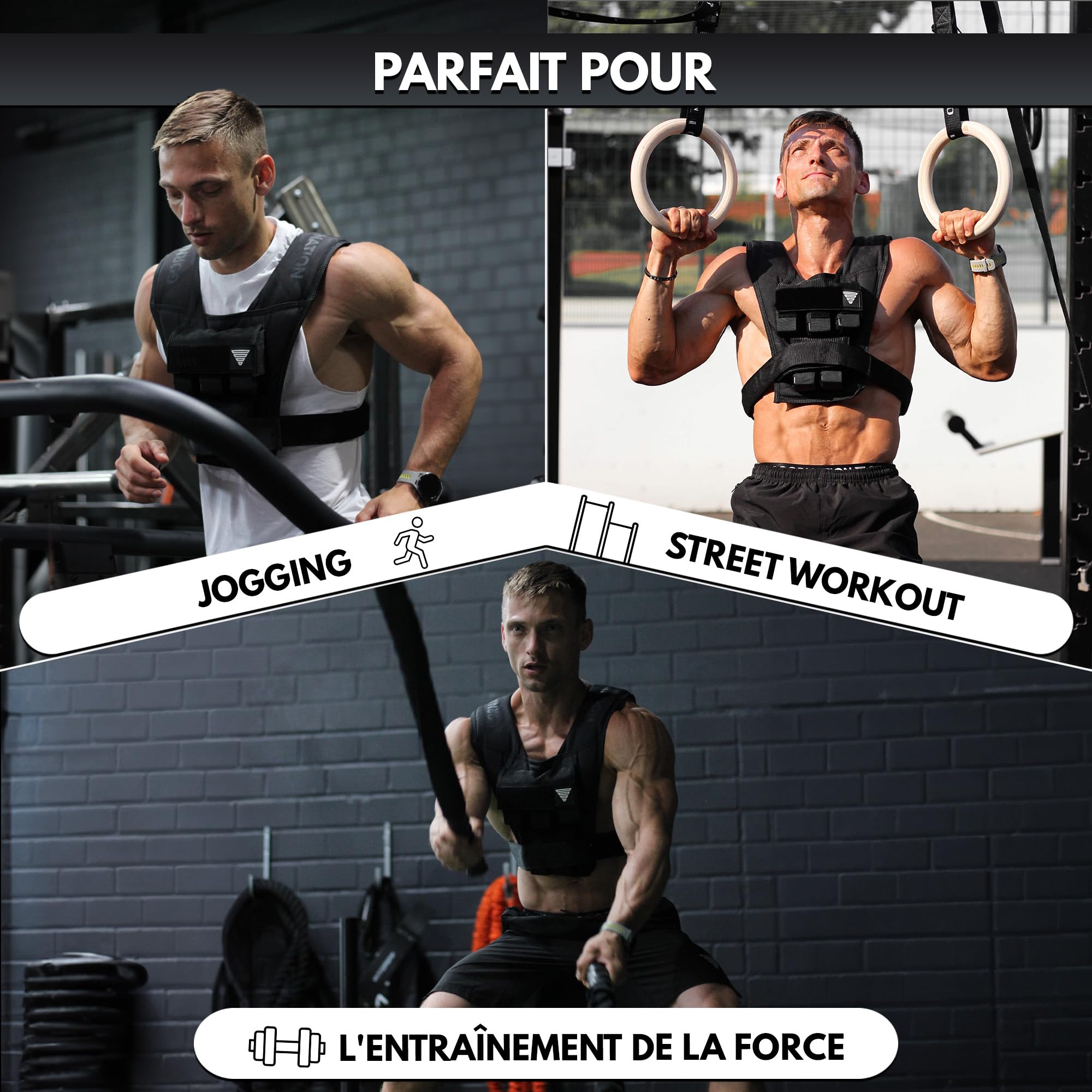 GORNATION Gilet Lesté 10 Kg/20 Kg Ajustable, Veste Lestée avec Poids Amovibles pour Calithenics, Musculation, Fitness et Street Workout, Weighted Vest de Sport pour Hommes et Femmes