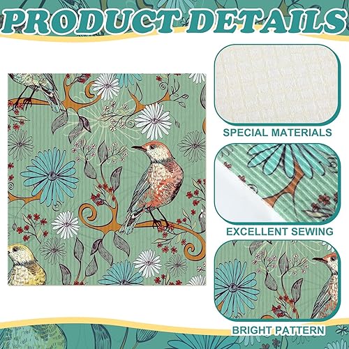 Miniatura 5 de Sunnyray 12 paños de cocina suecos, paños de cocina reutilizables con esponja, paños de limpieza, paños de cocina, absorbentes, lavables, para secar