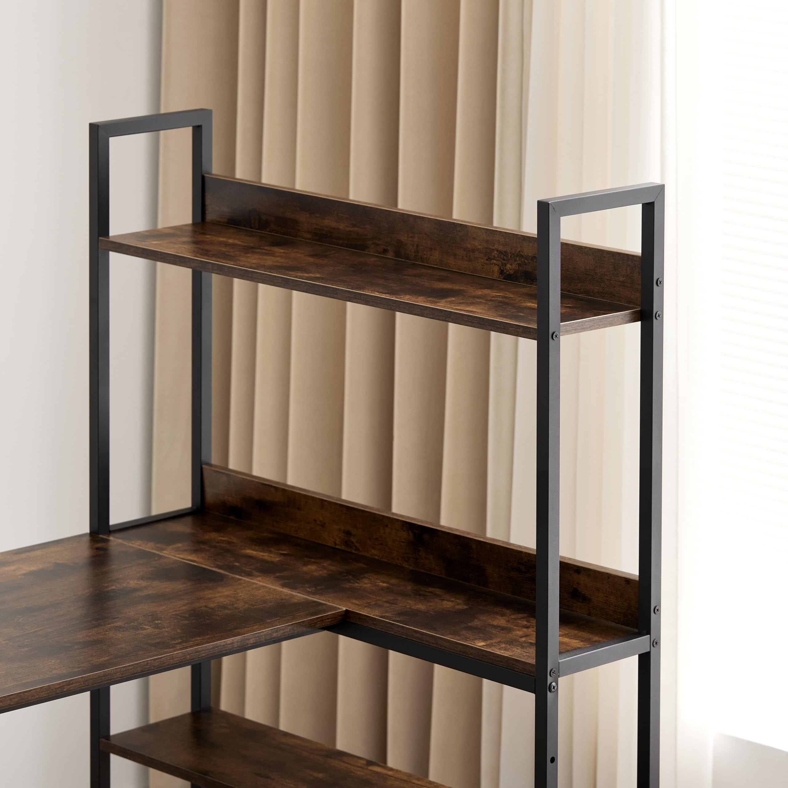 Garvis Eckschreibtisch 120x50 cm (128 cm Hoch) – L-Form Gaming Tisch mit 3-Tier Regal (Rustikal)