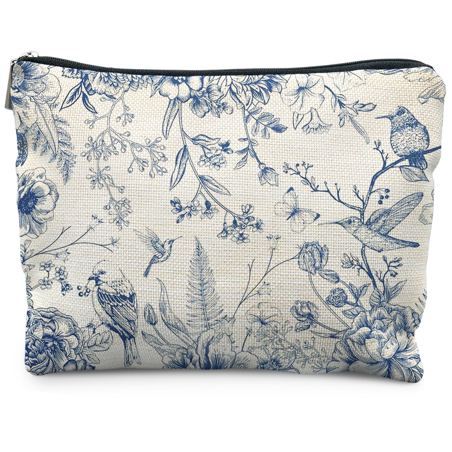RYYCDOI Chinoiserie Floral Makeup Bag, Chinoiserie Decor Cosmetic Bag Toiletry Bag for Women, Floral Bird Makeup Bag, Chinoiserie Makeup Pouch