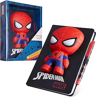 Marvel Spiderman A5 Notebook and Pen Set, 3D Diary Stationery Set Kids Journal for Boys Kids Diaries Spiderman Toys