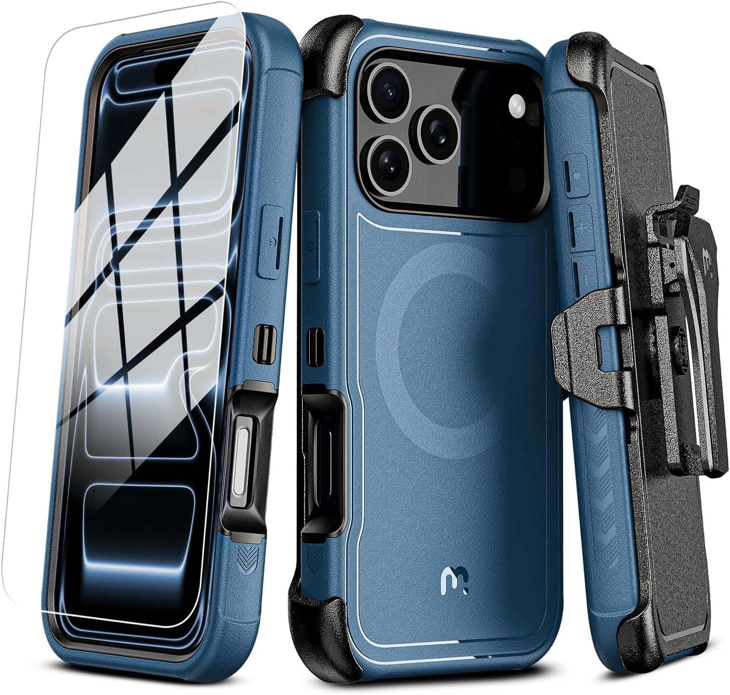 M MYBAT PRO For iPhone 17 Pro Max Case with Belt Clip Holster, Maverick Series 17 Pro Max Case[Compatible with Magsafe]w/Screen Protector,Anti-Drop,with 360°Rotating Kickstand,Heavy Duty Protection