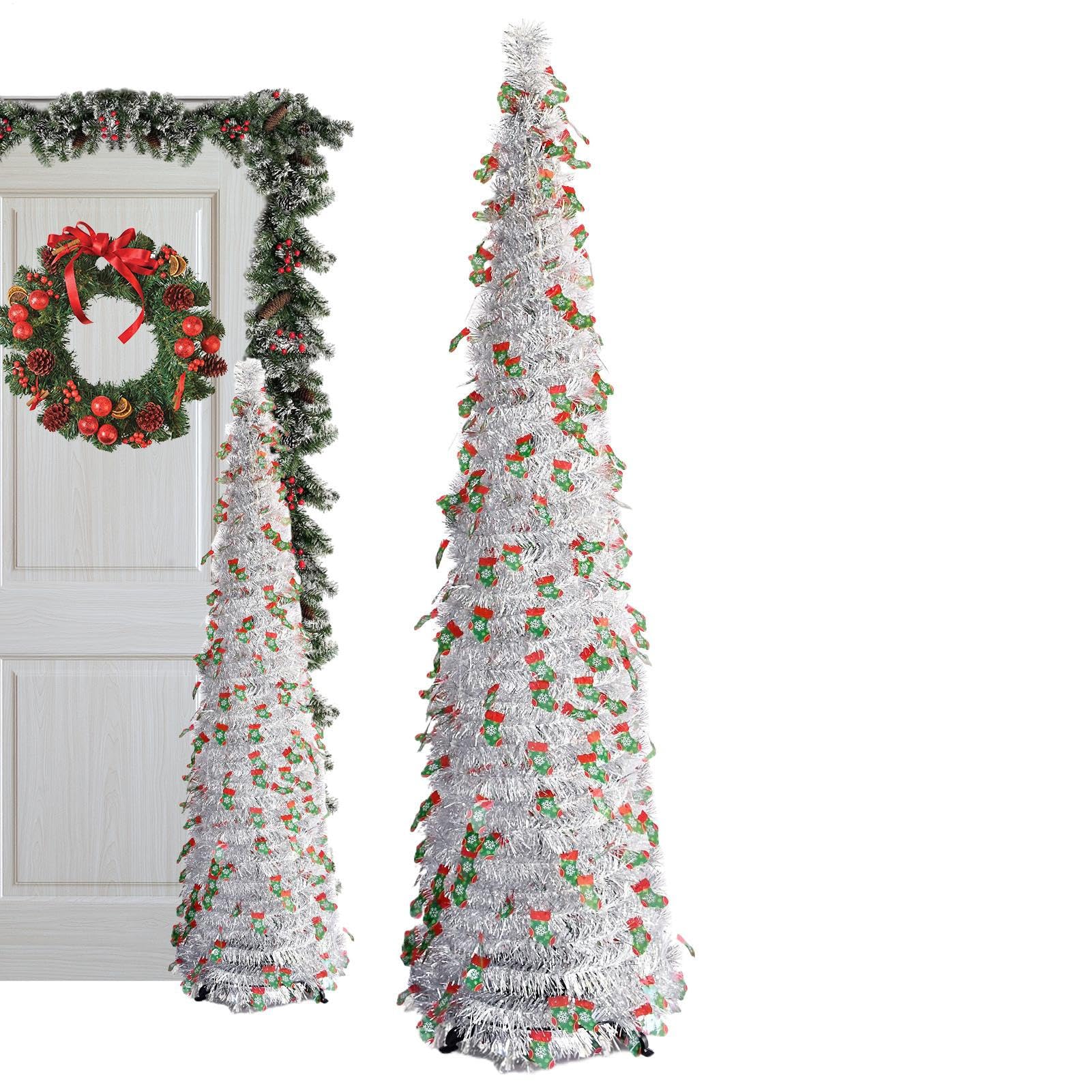 Albero Di Natale Artificiale 1.5m Pieghevole Decorazioni Per Feste | Rapido Albero Regolabile Per Interni Esterni Soggiorno Camera Ufficio Taverna Bar Giardino