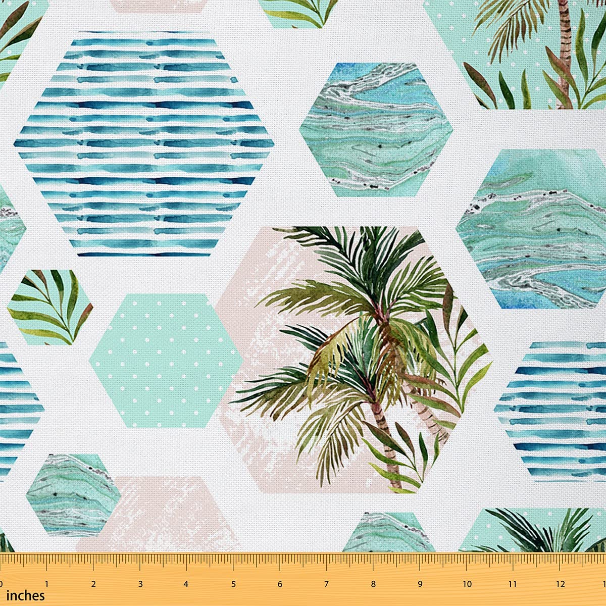 Richhome Multi 6 Hawaiian Style Fabric For Decoration By The Yard,Splicing Geometric Pattern Outdoor Fabric For Diy Projects,Palm Tree Leaves Room Decor And Upholstery,2Yards