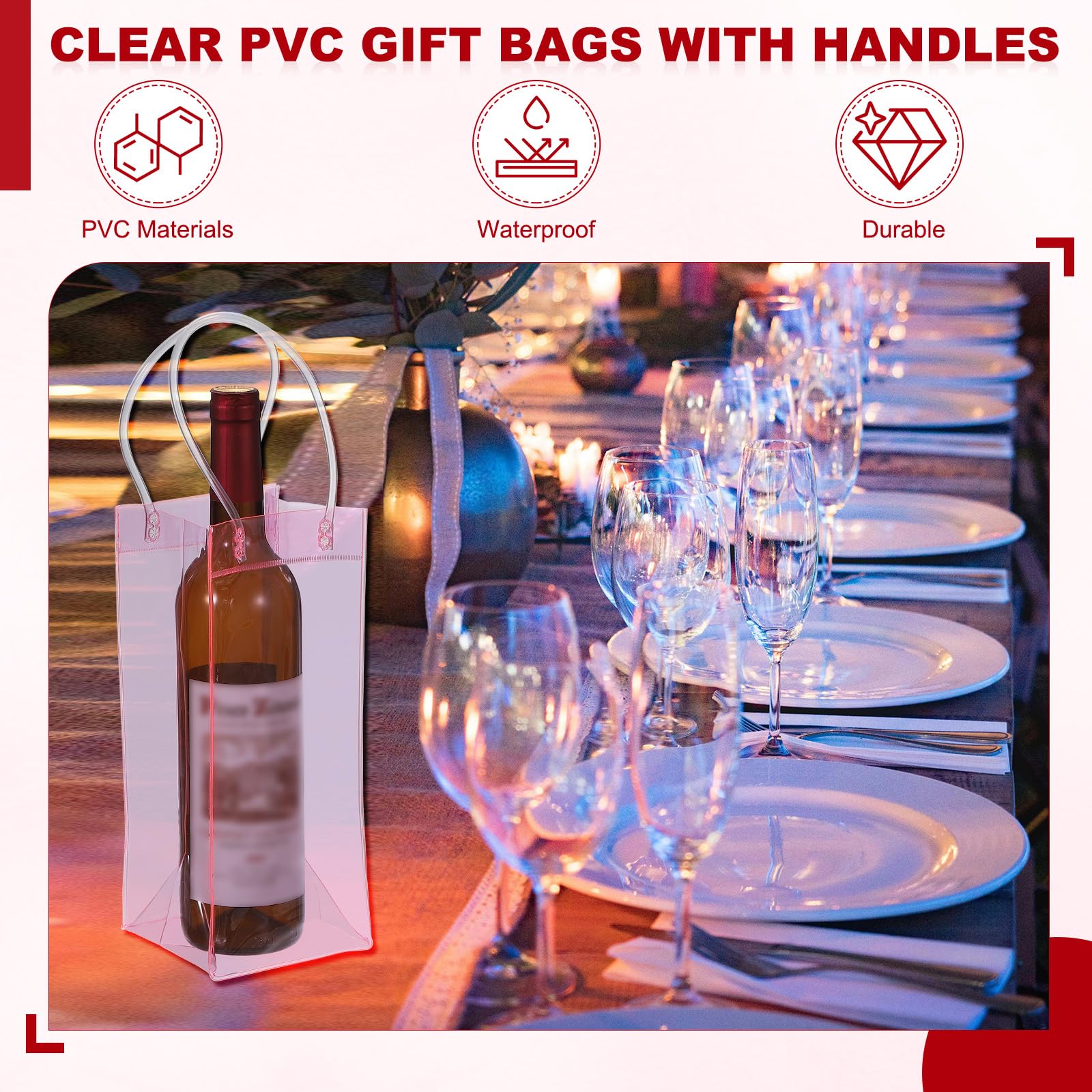 PATIKIL Bolsas De Vino Helado 10 Pcs Bolsas De Regalo Plegables Portátiles Transparentes De PVC Con Asas Para champaña Fiestas Al Aire Libre Cerveza Fría Bebidas Refrescadas Azul Marino