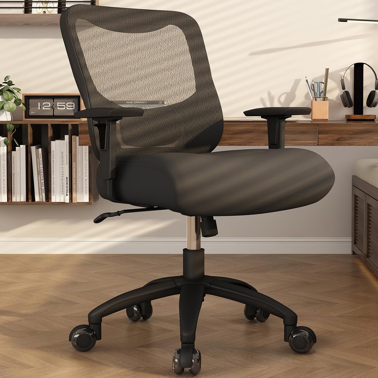GYI Big and Tall Office Chair 500lbs, M208 Computer Desk Chair with Adjustable Lumbar Support, Mesh Back, Wide Seat&Arms, Heavy Duty Gas Lift&Base, Dual Rubber Wheels
