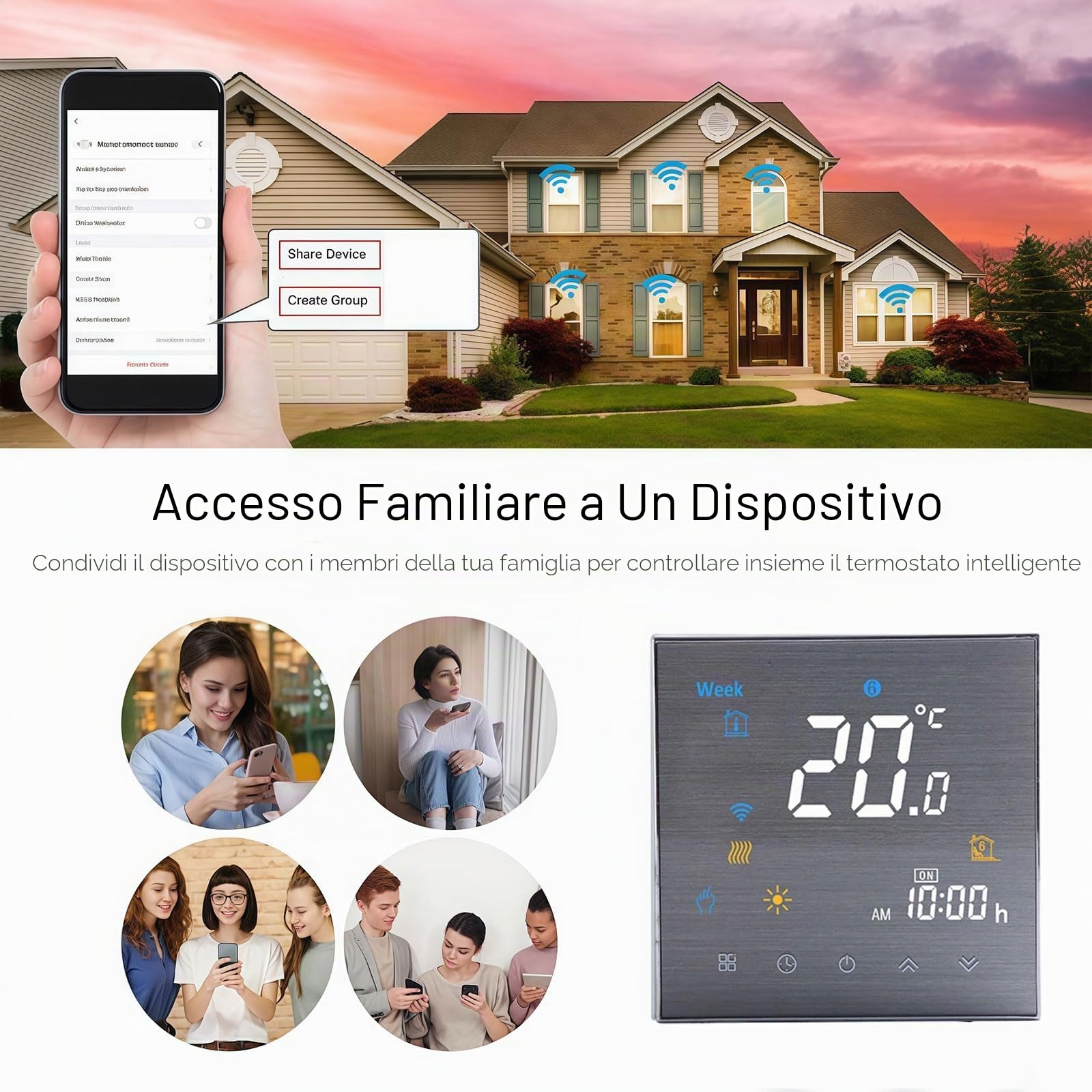3000 Serie Wi-Fi Termostato- Termostato Touchscreen Programmabile per Riscaldamento o Raffreddamento - Controllo Remoto da Cellulare Compatibile con Alexa, Google Home e IFTTT