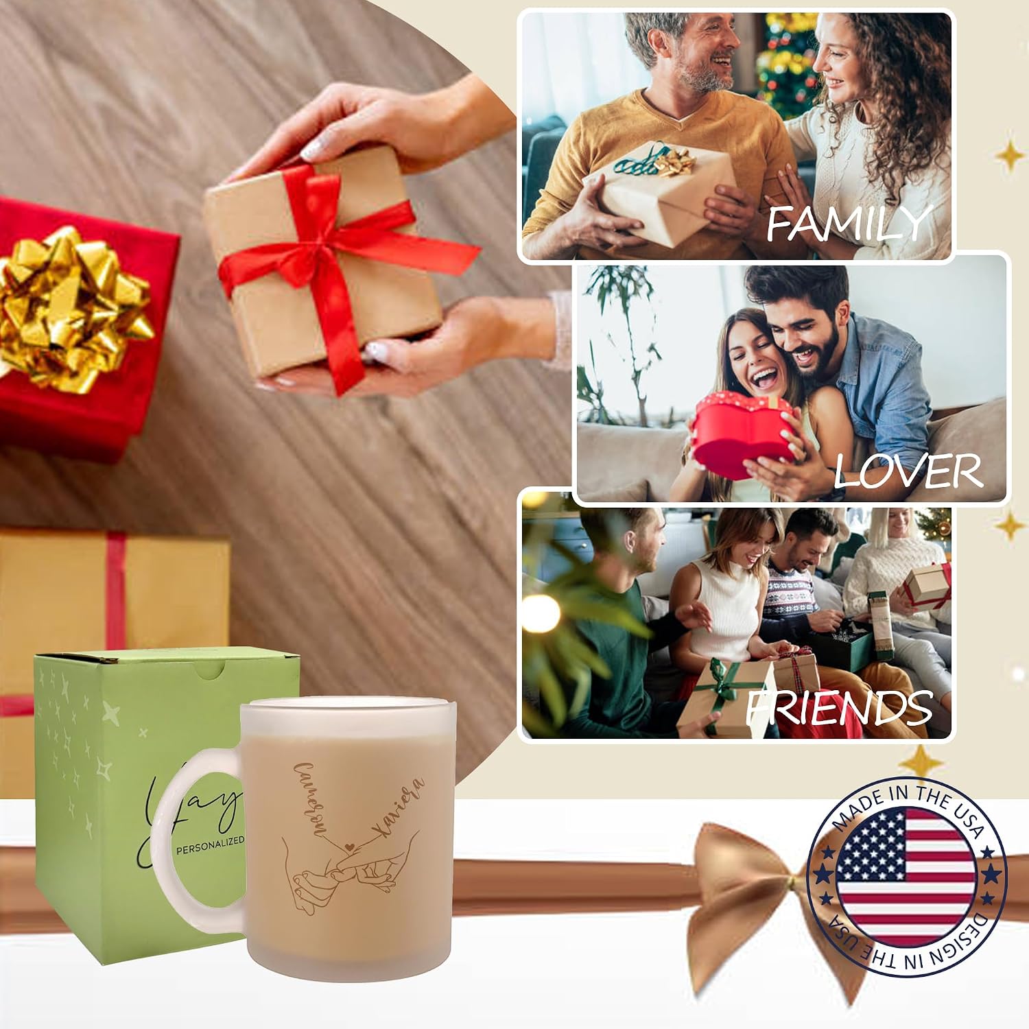 Custom Coffee Mug, Personalized 11oz Frosted Glass Mugs with Engraved Names, Valentines Coffee Cup for Boyfriends Girlfriends Wife Husband, Anniversary or Customized Couple Gifts (Frosted Mug)