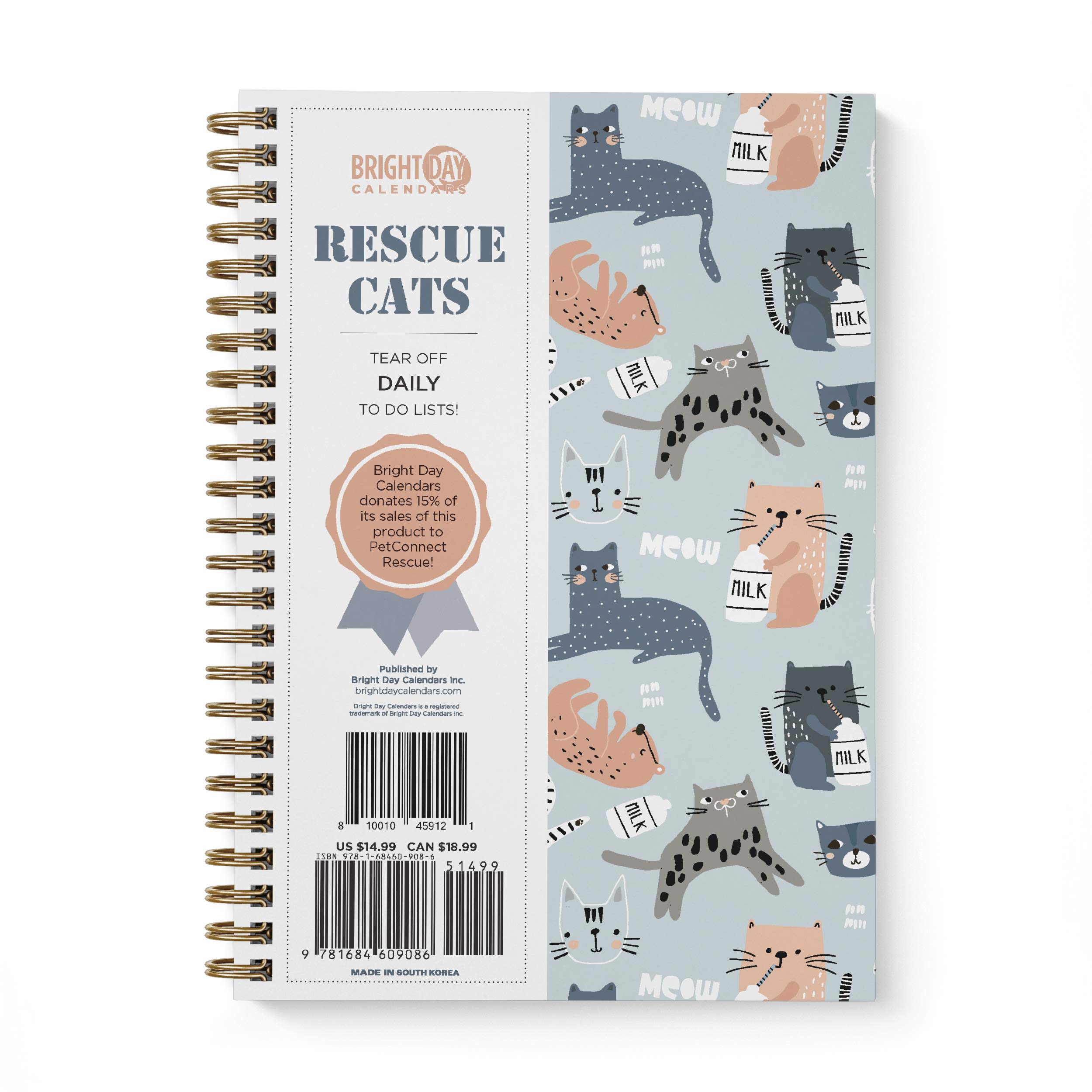to Do List Daily Task Checklist Planner Time Management Notebook by Bright Day Non Dated Flex Cover Spiral Organizer 8.25 x 6.25 (Rescue Cats)