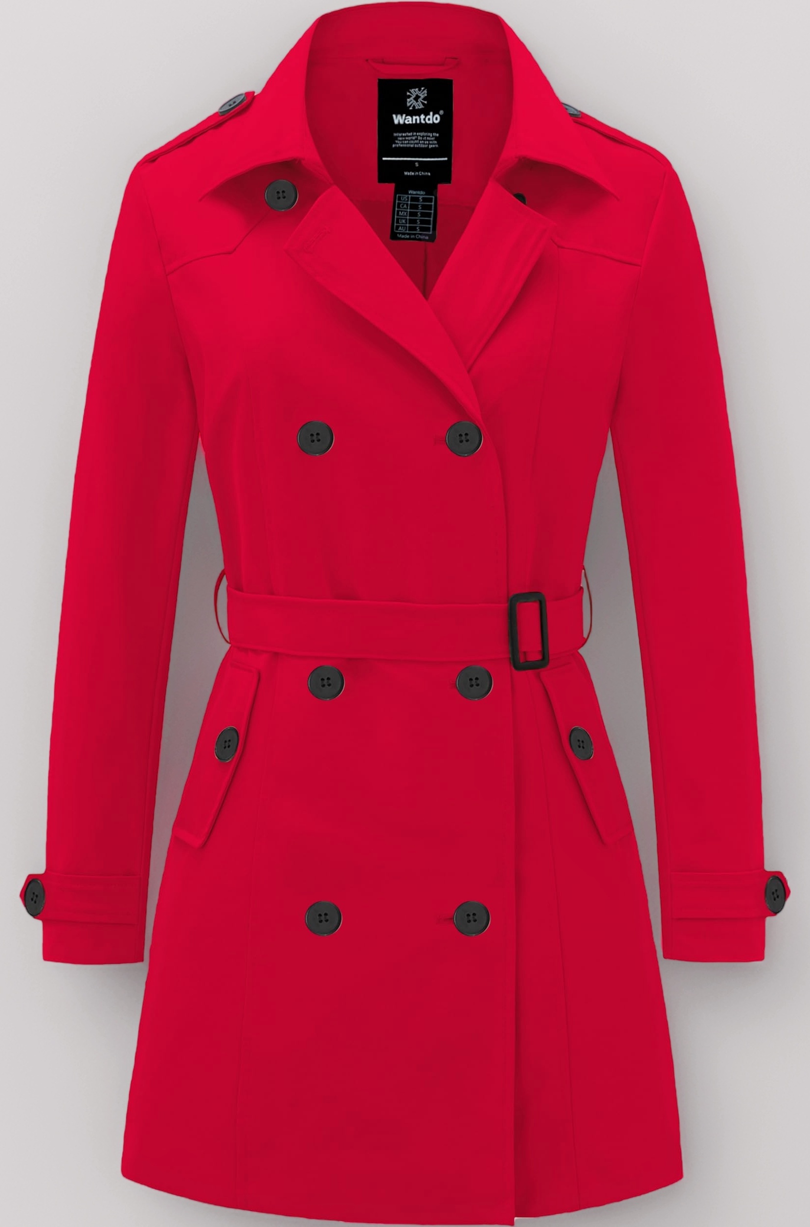 Wantdo Women's Double-Breasted Trench Coat with Belt