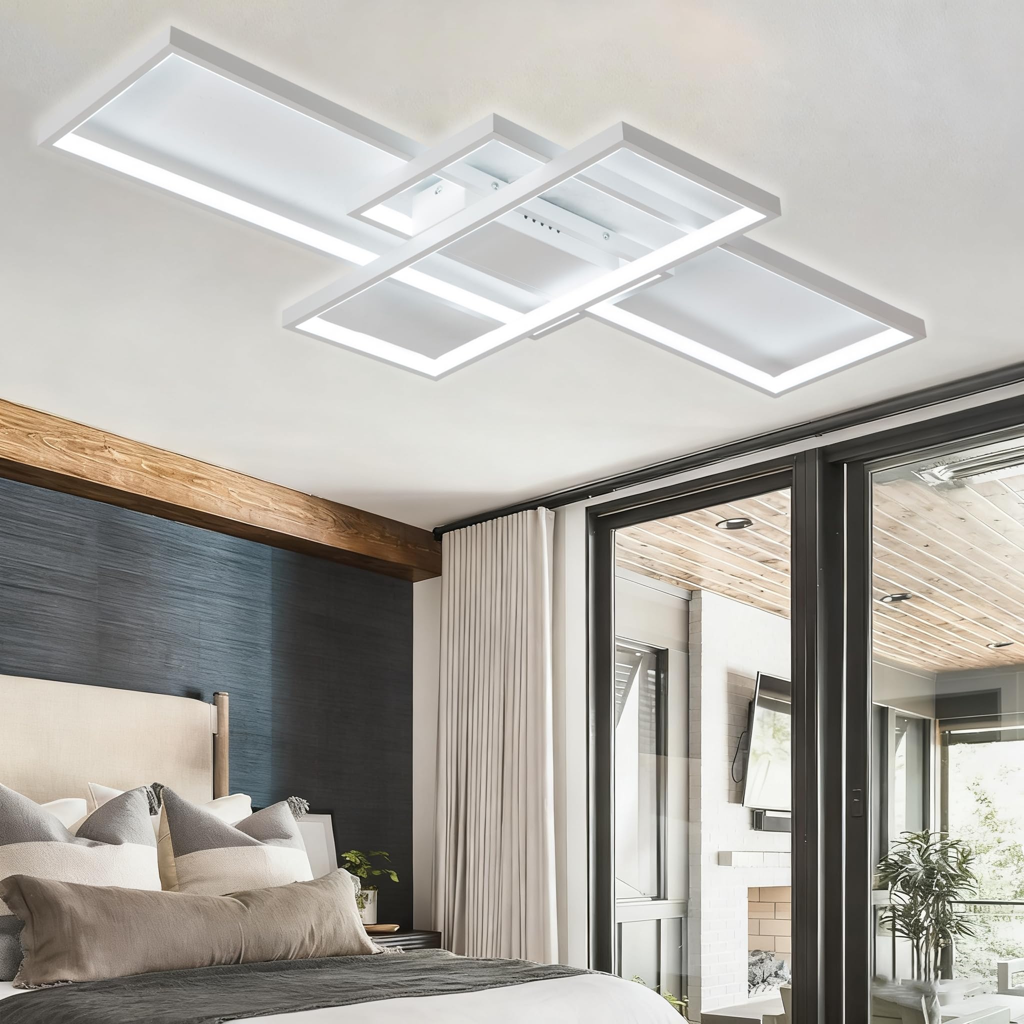 Plafoniera LED Soffitto Moderna,Plafoniera Salotto Dimmerabile, 115W Quadrata Geometrica Lampada Da Soffitto,per Decorativa Soggiorno, Camera da Letto,Sala da Pranzo,Cucina,Ufficio,140cm, Bianco