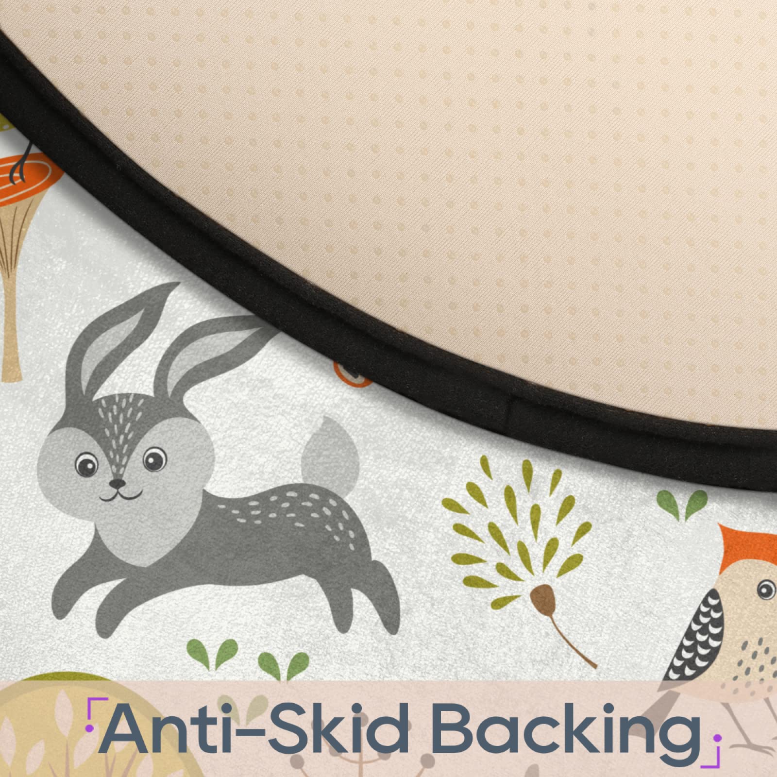 Tapis rond intéressant de 91,4 cm - Lavable en machine - Motif animal de la forêt - Antidérapant - Doux - Pour salon, canapé, chambre d'enfant