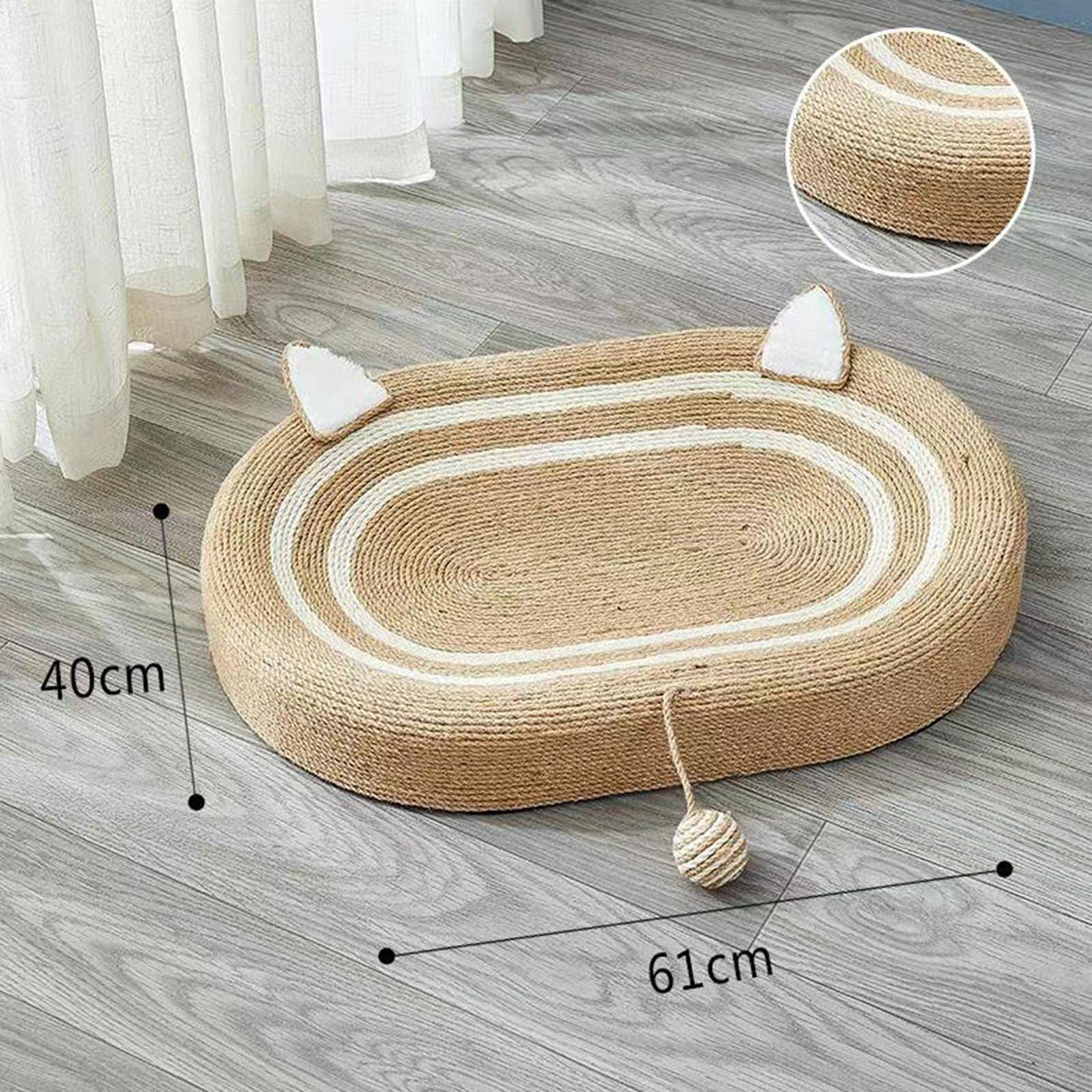 Colcolo Ovales Kratzbrett für Katzen - 3 in 1 Kratzmatte mit Ballspielzeug, Lounge Kratzpappe, Möbelschutz zum Spielen aus Pappe