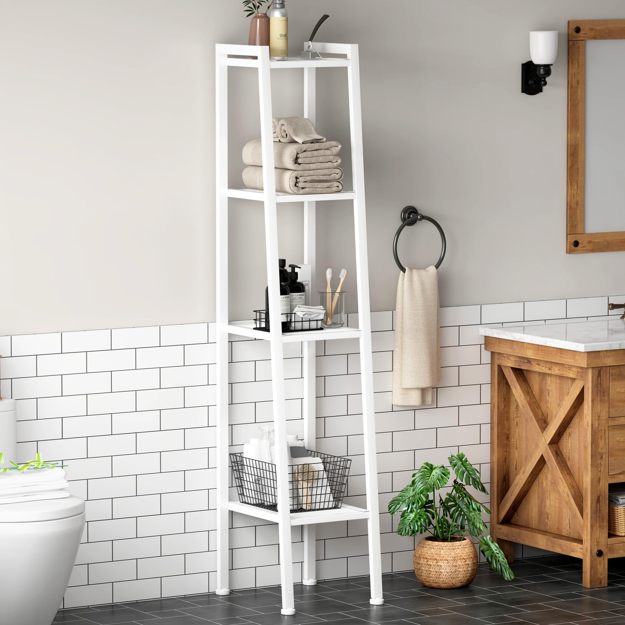 SogesHome Shelving Units Shelving Utility Shelves Metal Shelves Storage Display Rack Bookcase Home Shelf Storage Unit Standing Shelves 4 Tiers White 35.5 * 30 * 147cm,SH-LXH-TJ30W