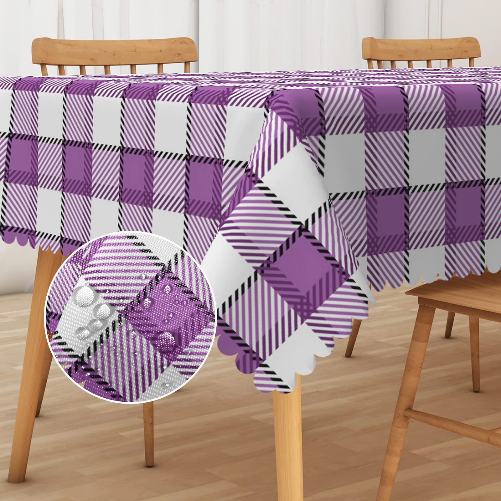 Aoihrraan Purple Checkered Rectangular Tablecloths Stain Resistant Waterproof and Wrinkle Resistant Gingham Table Cover for Patio Picnic Party Dining Kitchen Cafe Home Decoration (60''x84'')