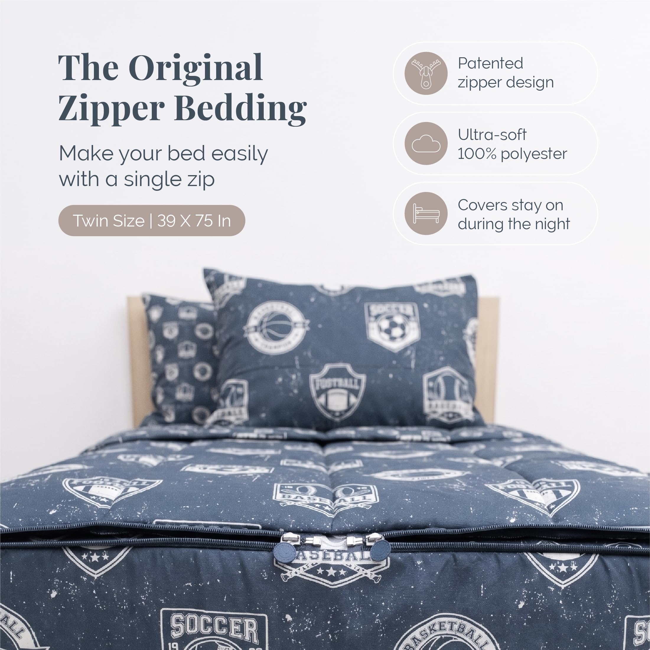 Amazon.com: Beddy's Sports Theme Durable Zipper Bedding for Kids