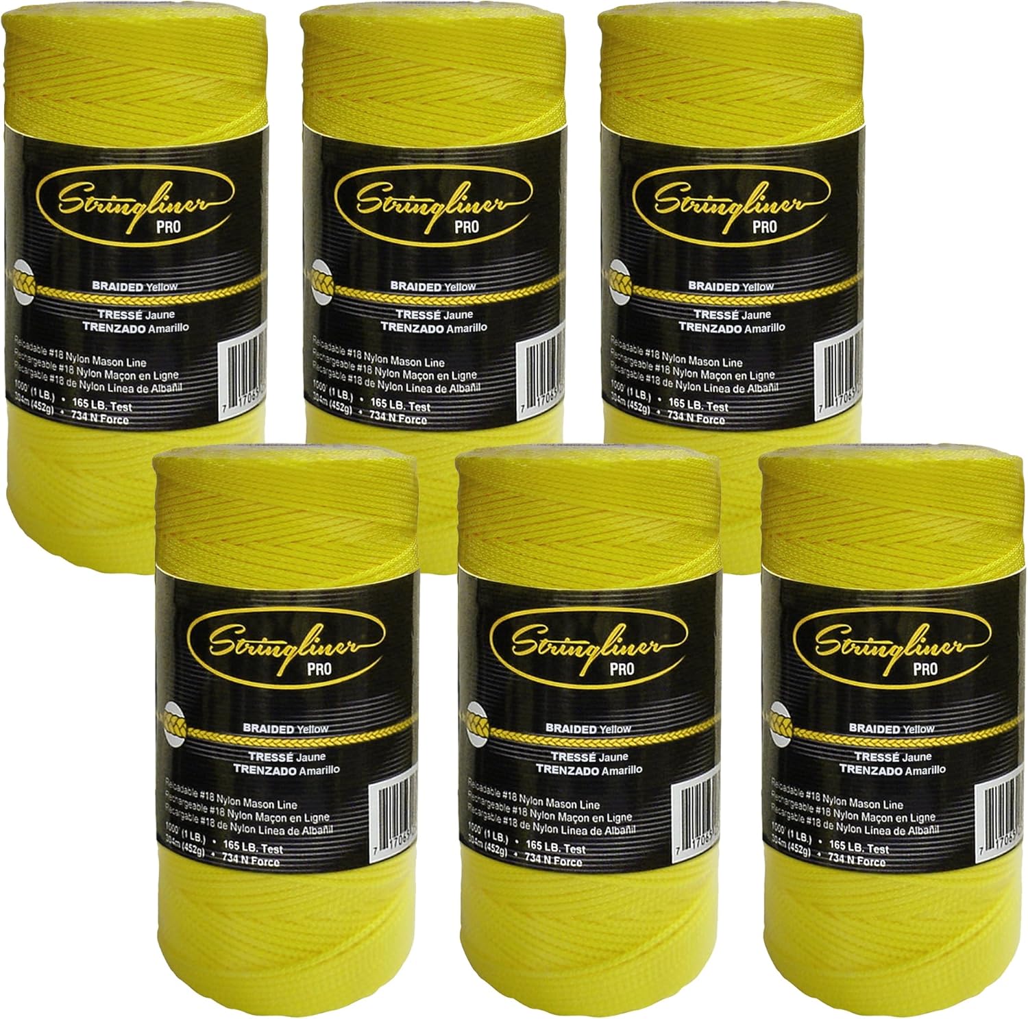 35750 Mason’s Line Replacement Rolls – 1 Lb. #18 Construction Replacement Roll Braided Yellow 1000'. (6 Pack)