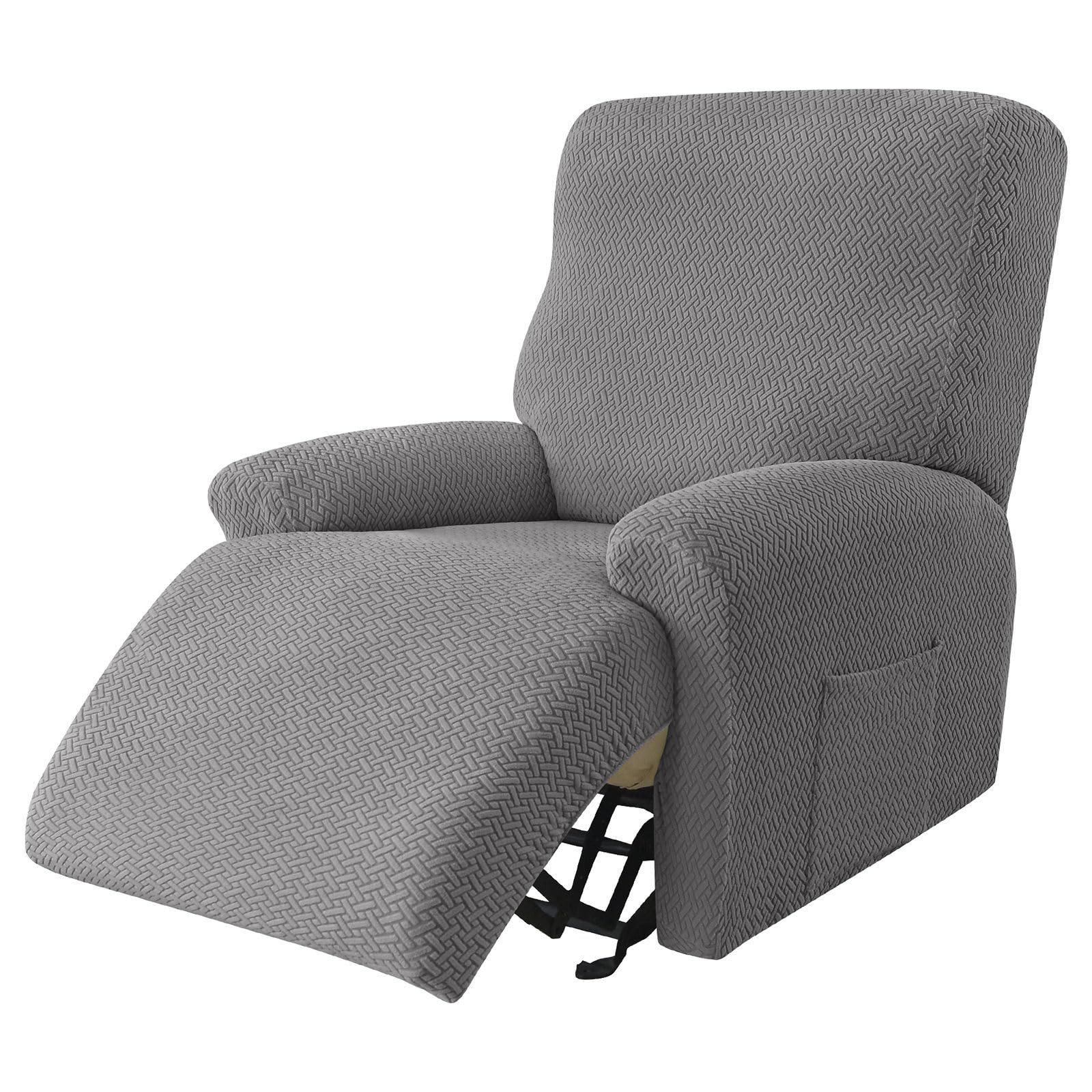 Recliner Chair Covers Stretch Spandex Fabric, 4-piece Reclining Sofa Slipcover With Pocket Armchair Covers For Kids Pets-light grey-chair