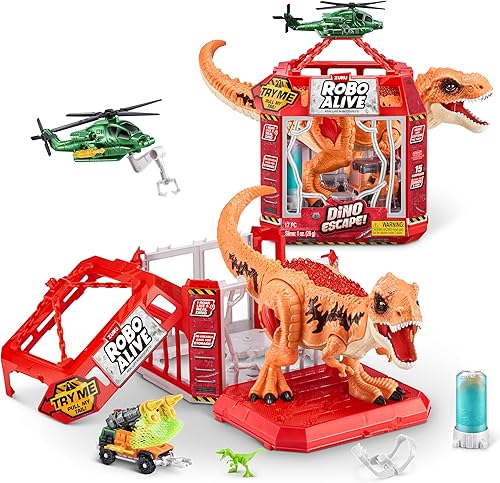 Robo Alive Dino Escape, Robotic Light Up, Vehicles with Firing Weapons, Storable, Giftable, Ages 3+ by ZURU