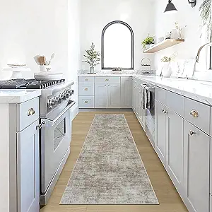 2'6''x8' Runner Rugs Washable Rug: Modern Abstract Living Room Rug Soft Anti-Skid Thin Carpet Indoor Floor Non-Shedding Carpets for Bedroom Dining Room Farmhouse Nursery Home Office Brown Black
