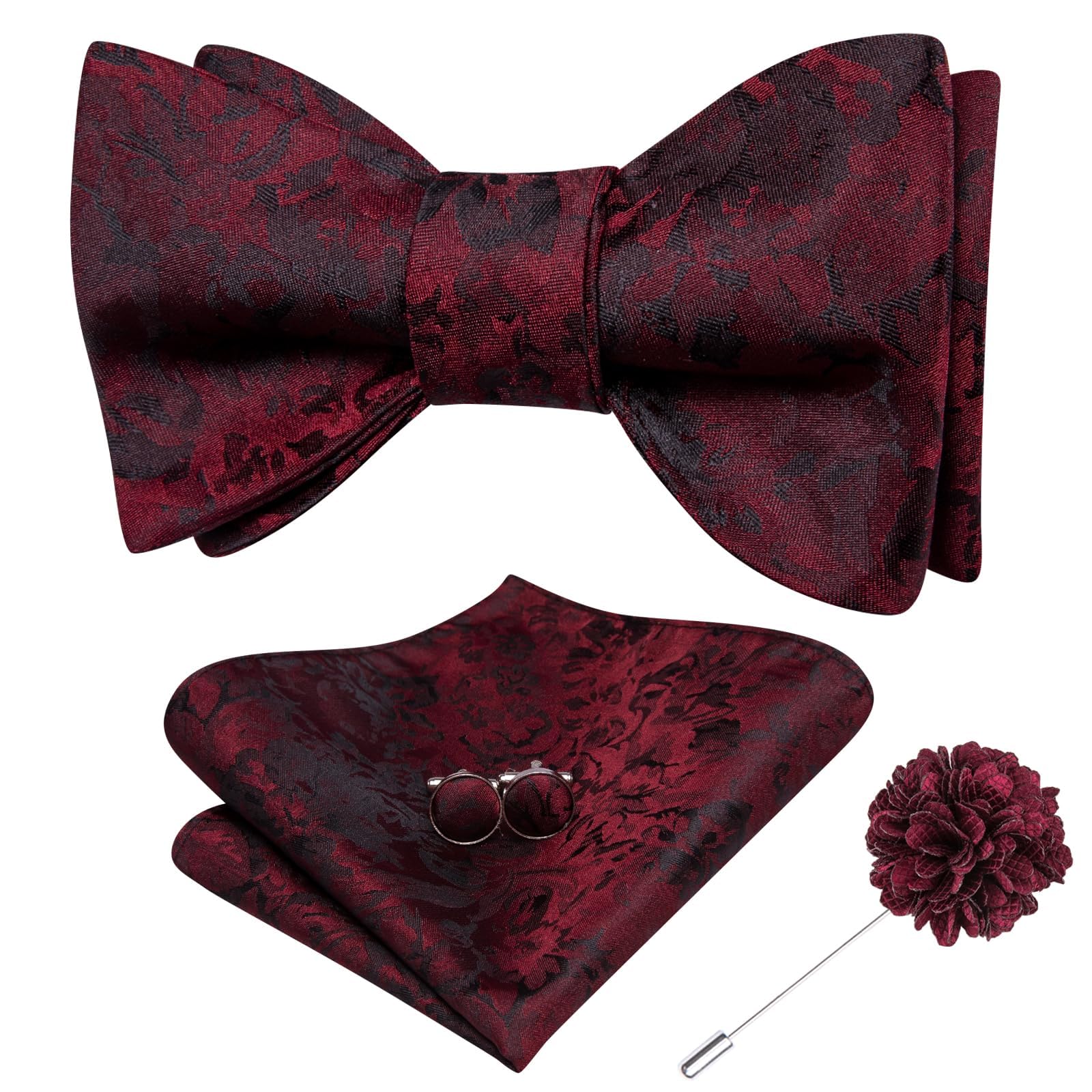 Dubulle Self Tie Bow Ties for Men Silk Paisley Bowtie Lapel Pin Set
